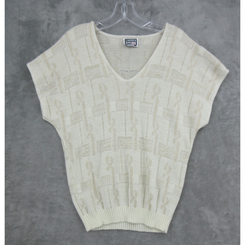 Vintage Keneth Too Sweater Womens Medium Ivory Metallic Knit Preppy Pullover